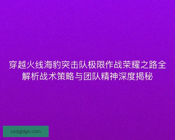 穿越火线海豹突击队极限作战荣耀之路全解析战术策略与团队精神深度揭秘